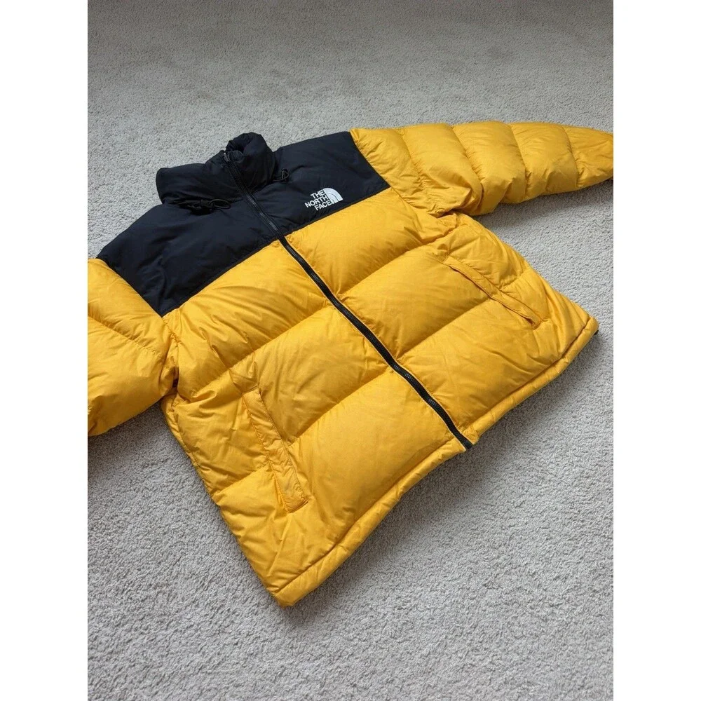 The North Face Nuptse 700 Mens 2XL Jacket Yellow Black Down Puffer Hood XXL